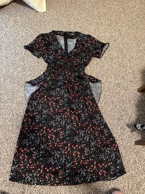 Disturbia ROSE TEARS FRILL PEPLUM MIDI DRESS UK8/US4/EU36